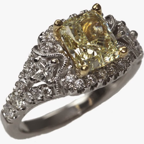 Guven's Fine Jewelry 18K White Gold 2.19ct Canary Diamond Engagement Ring