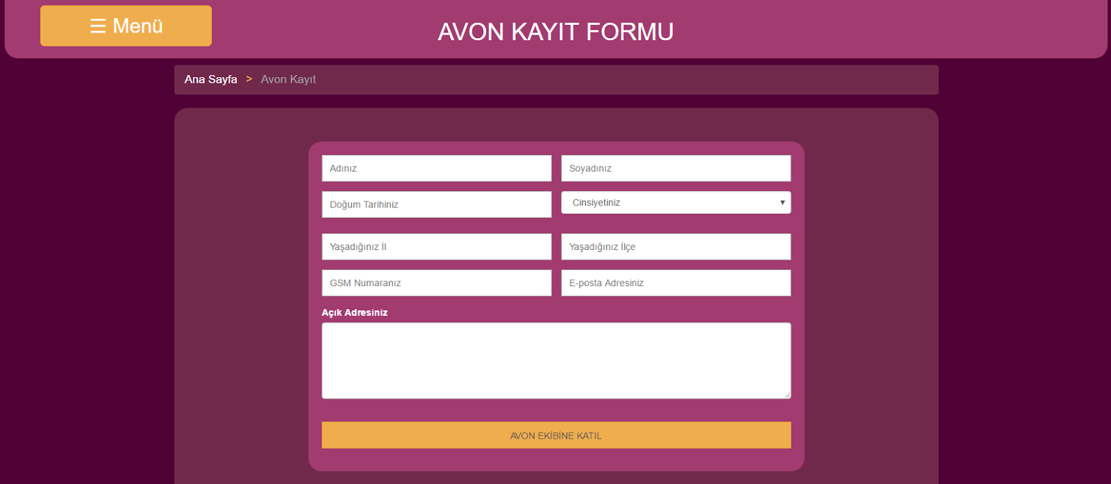 Avon Kayıt Formu