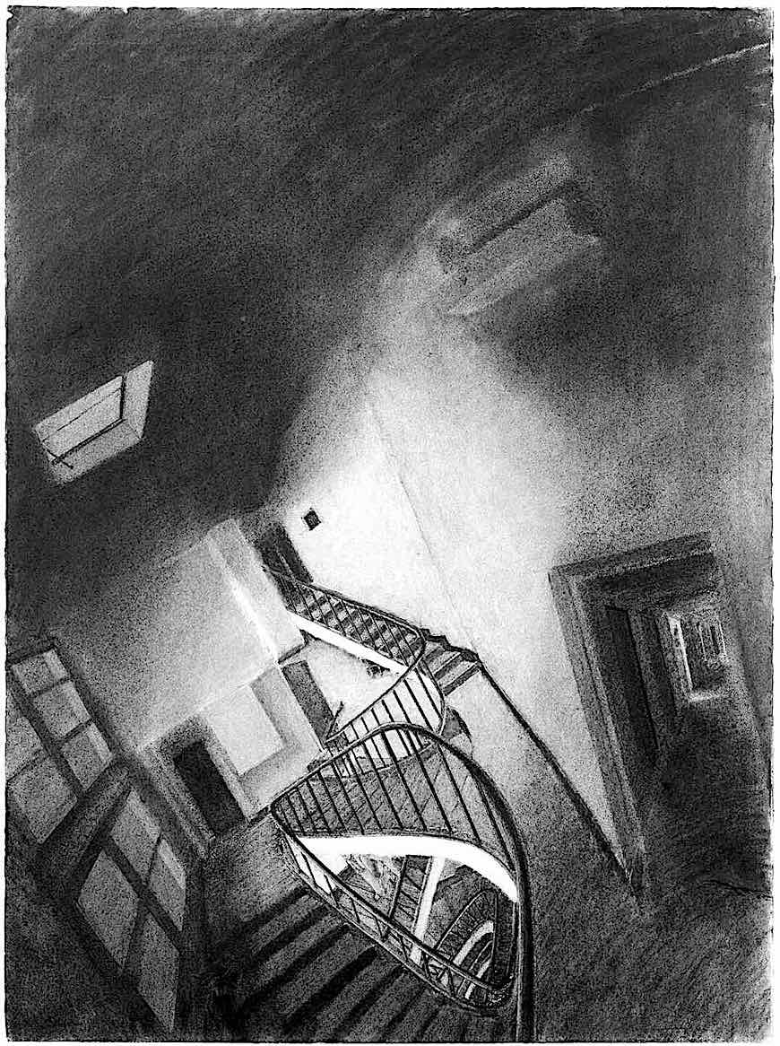 Sam Szafran art by Sam Szafran, strange stairs and interior