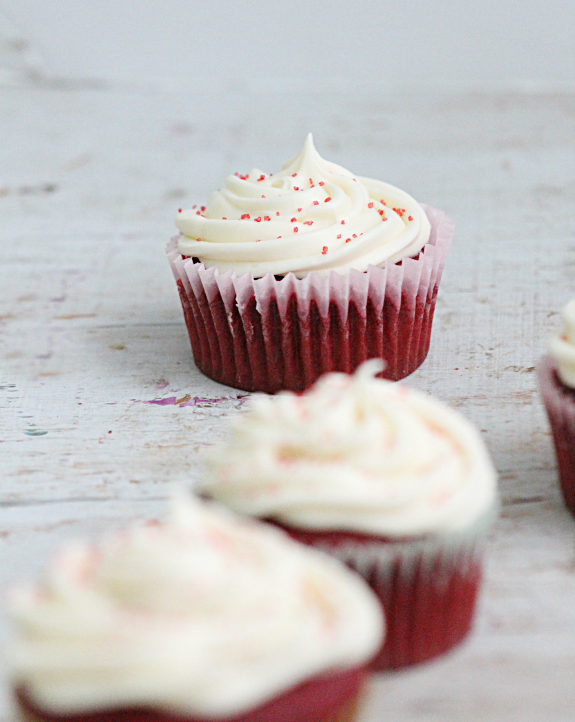 Red Velvet Cupcakes with Cream Cheese Frosting from Table for Seven