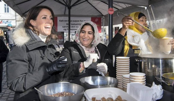 Princess Marie of Denmark attended a soup selling (Send Flere Krydderier) activity organized for the benefit of world's poorest women in the city center of Copenhagen.