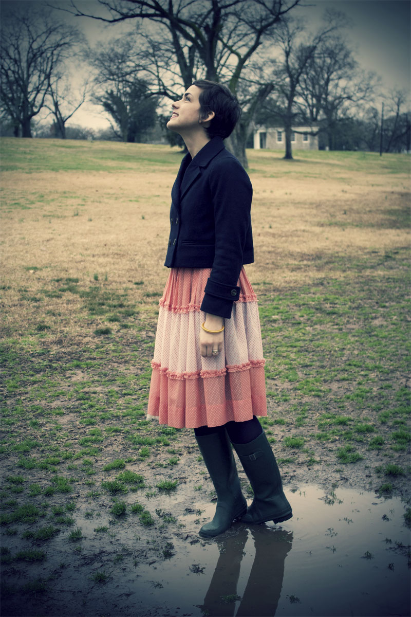 dress with rain boots