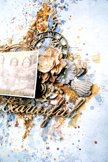 Scraps of Elegance scrapbook kits: Mixed media/vintage layout created w/our March 2107 kit by Lisa Griffith