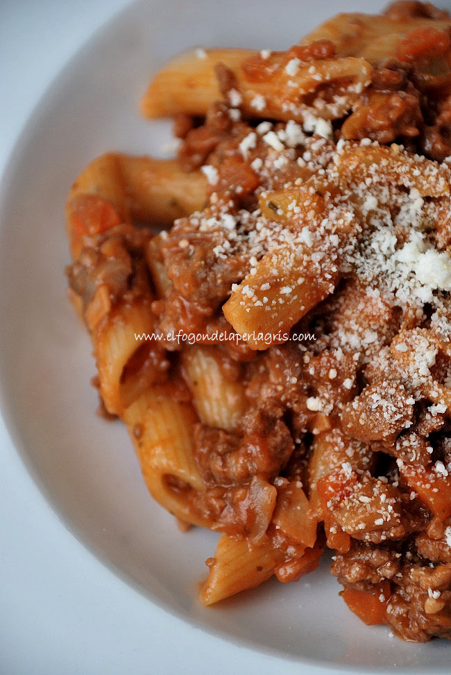 Detalle penne con carne de soja Detalle penne con carne de soja