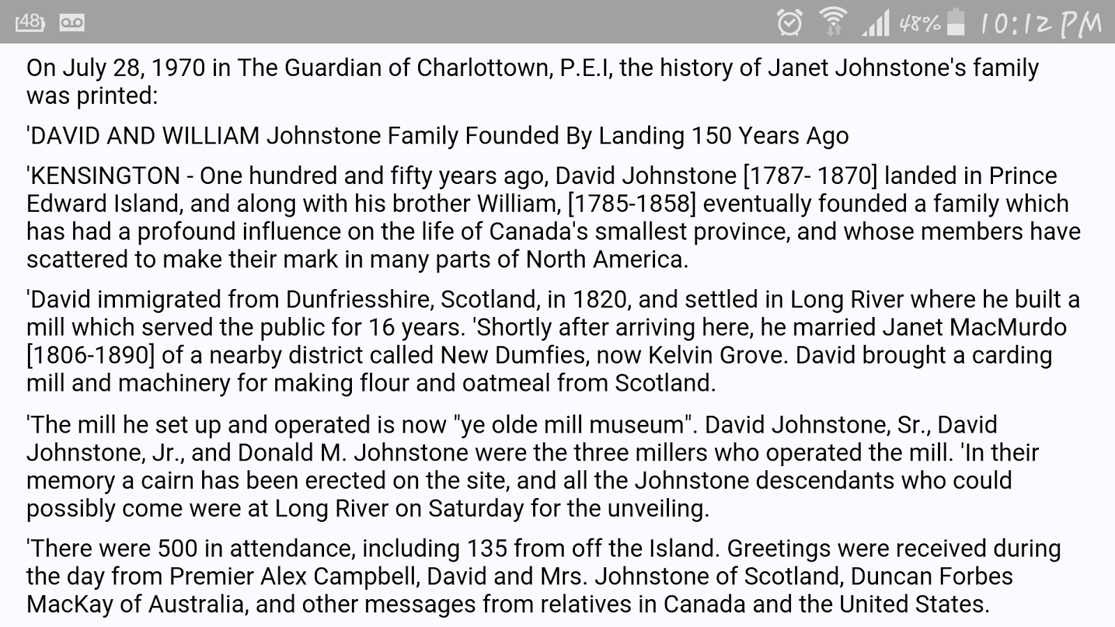 P.E.I. Heritage Buildings Johnstone Mill, Long River long since gone