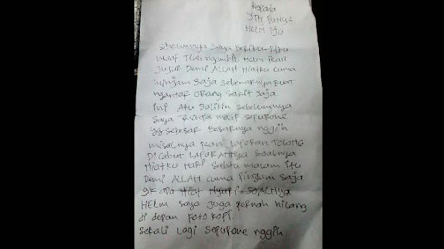 Pencuri Helm Ini Kembalikan Helm Pada Pemiliknya Beserta Sebuah Surat, Begini Isinya Pencuri Helm Ini Kembalikan Helm Pada Pemiliknya Beserta Sebuah Surat, Begini Isinya