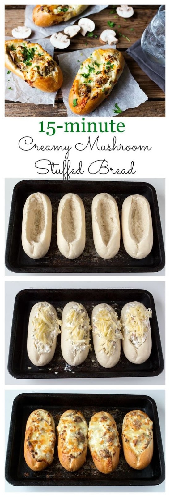 15 minute Creamy Garlic & Mushroom Stuffed Bread