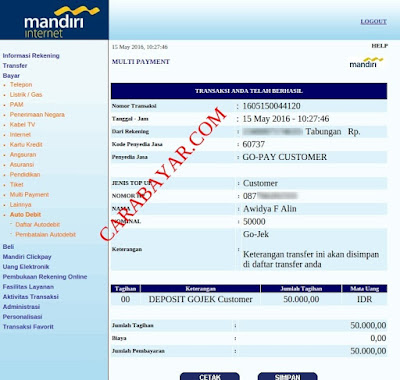 CARA TOP-UP GO-JEK VIA INTERNET BANKING MANDIRI