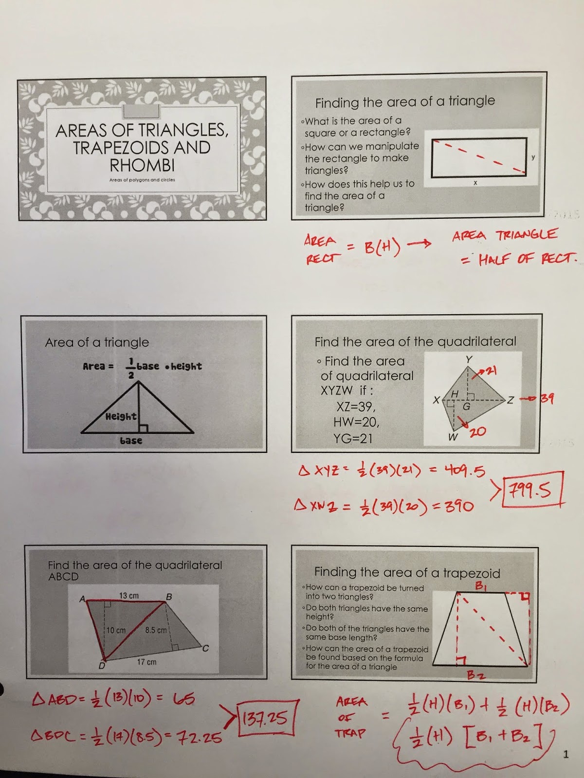 Honors Geometry - Vintage High School: Section 11-2 Area of Triangles