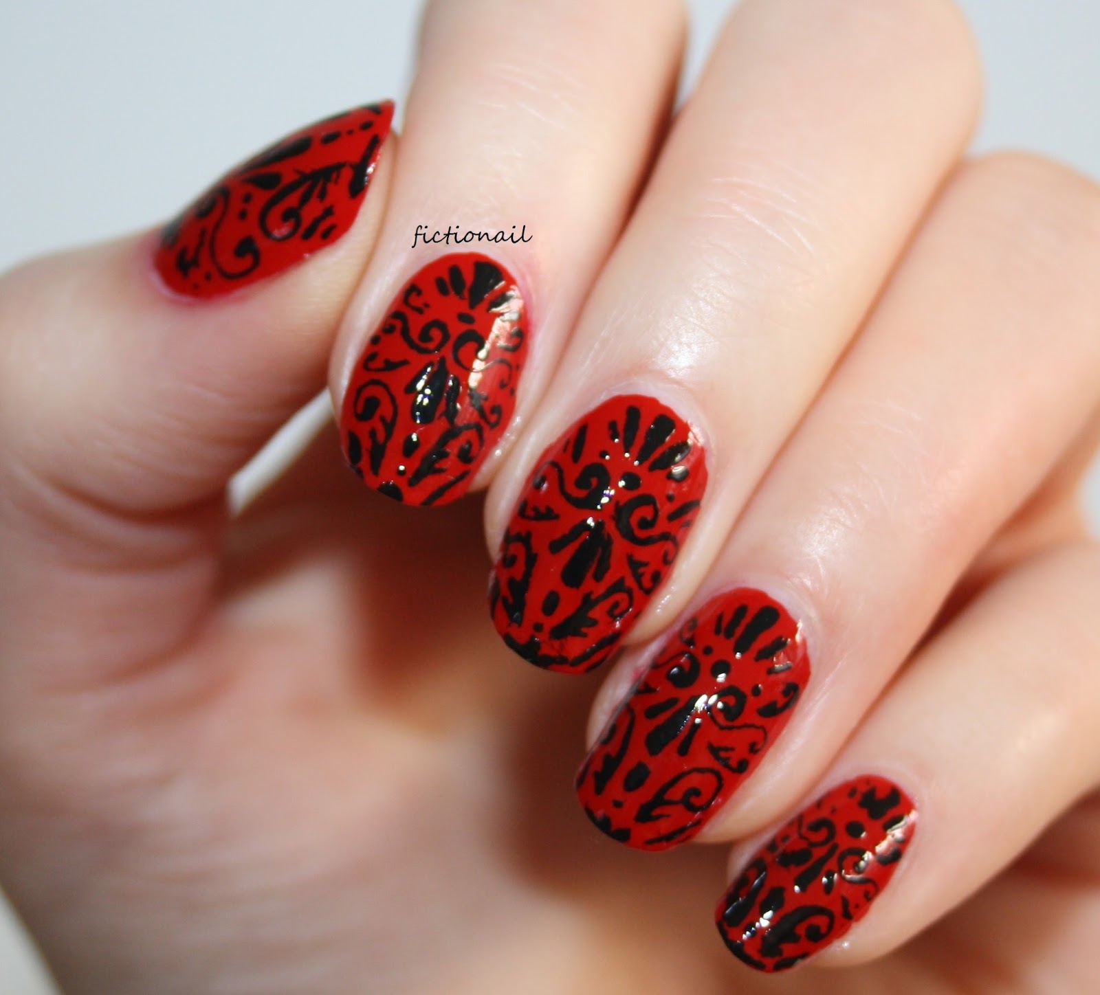 Simple Red And Black Design Nail Art