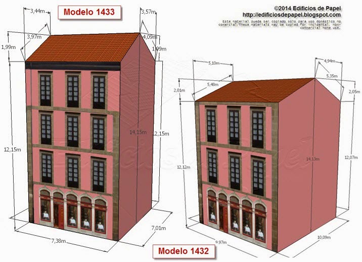 Modelos 1432-1433: Edificio con restaurante Paper building with restaurant.