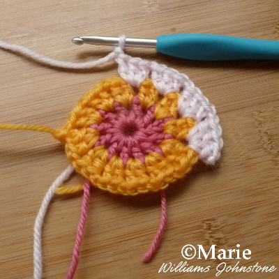 Working on the 3rd round of stitches
