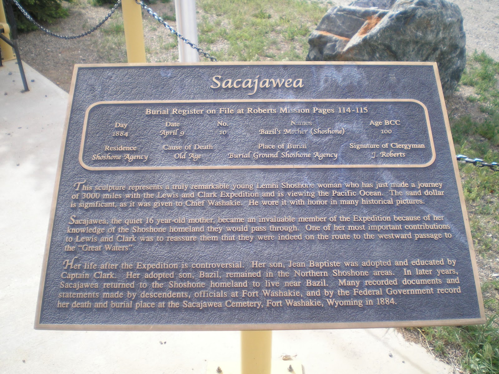The Road Genealogist Sacagawea Statue, Grave, and Cemetery, Fort