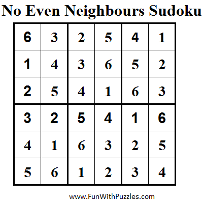 No Even Neighbours Sudoku (Mini Sudoku Series #39) Solution