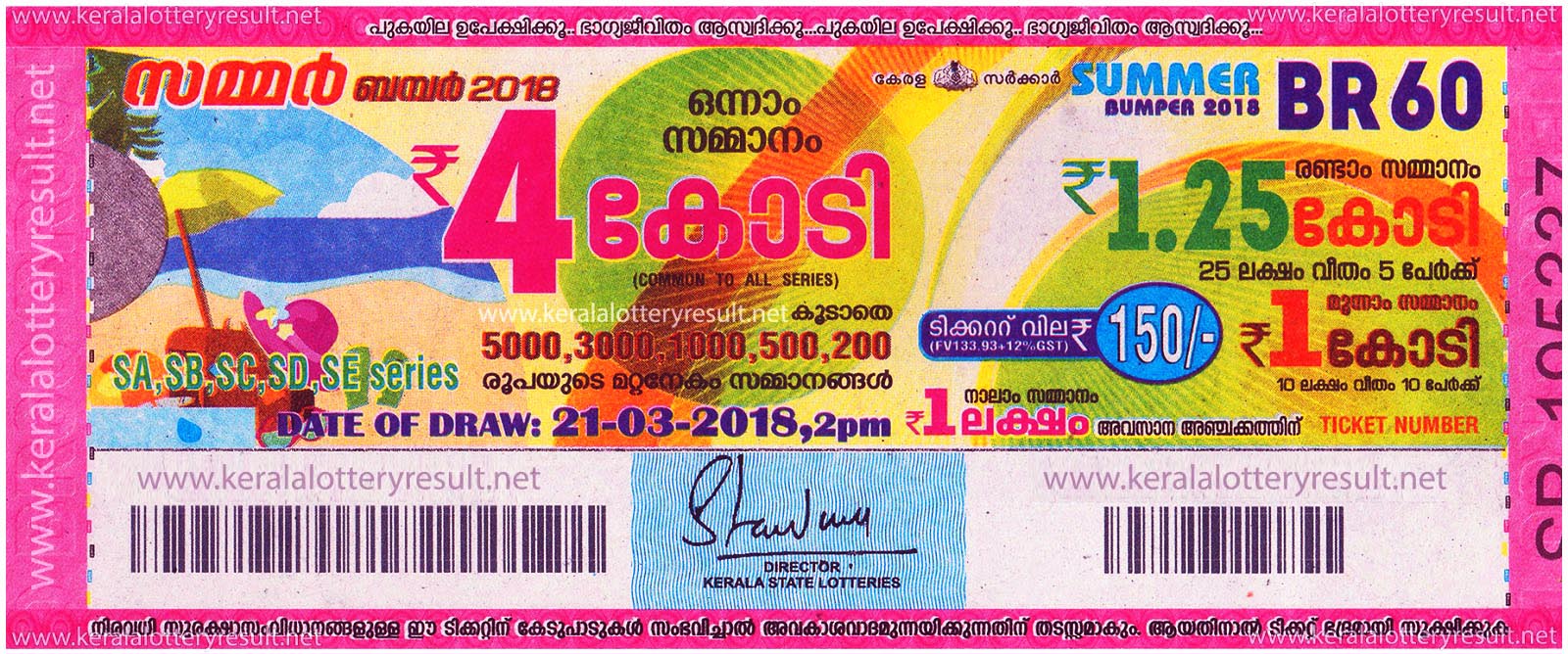 SUMMER BUMPER LOTTERY RESULTS Kerala Lottery Results Today STHREE