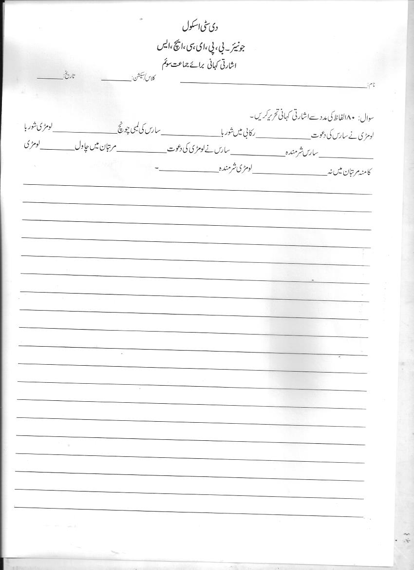 The City School Grade 3 Urdu Revision Worksheet