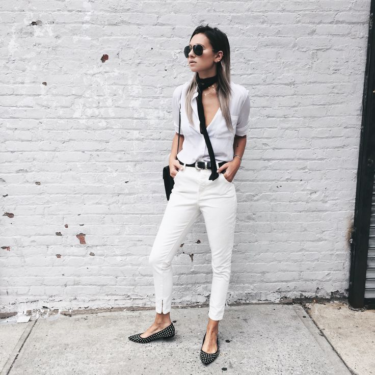 Danielle We Wore What - White Button Down, Neck Scarf
