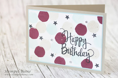 Geburtstagskarte Stampinup; Stylized Birthday; Incolor neu stampinup; Farbe Feige; Stampinup Feierstimmung; Teamgeburtstagskarten; Stempel-biene; Glitzereffekt auf Karten