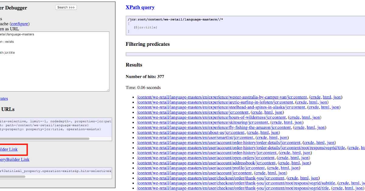 AEM Query Builder getting property values as json