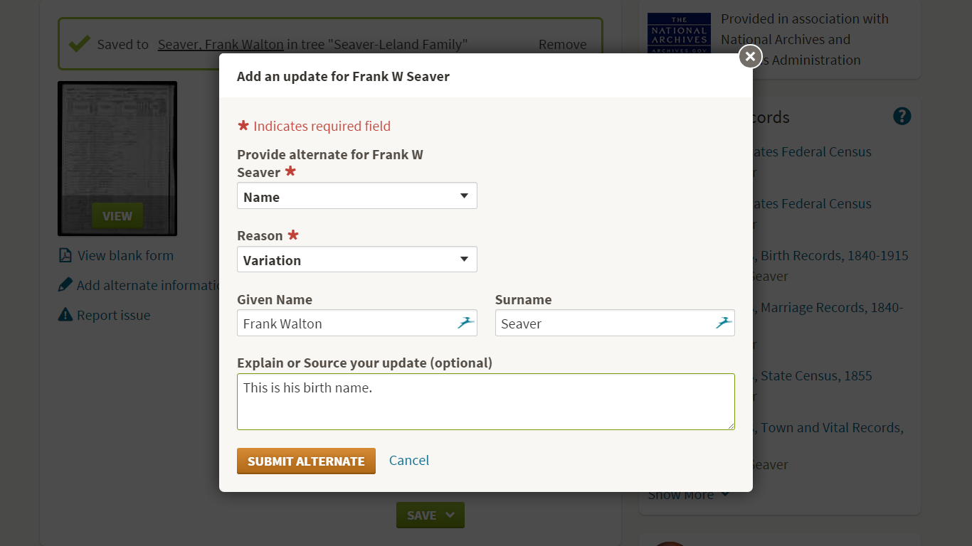 GeneaMusings How to Correct or Add Alternate Information to an