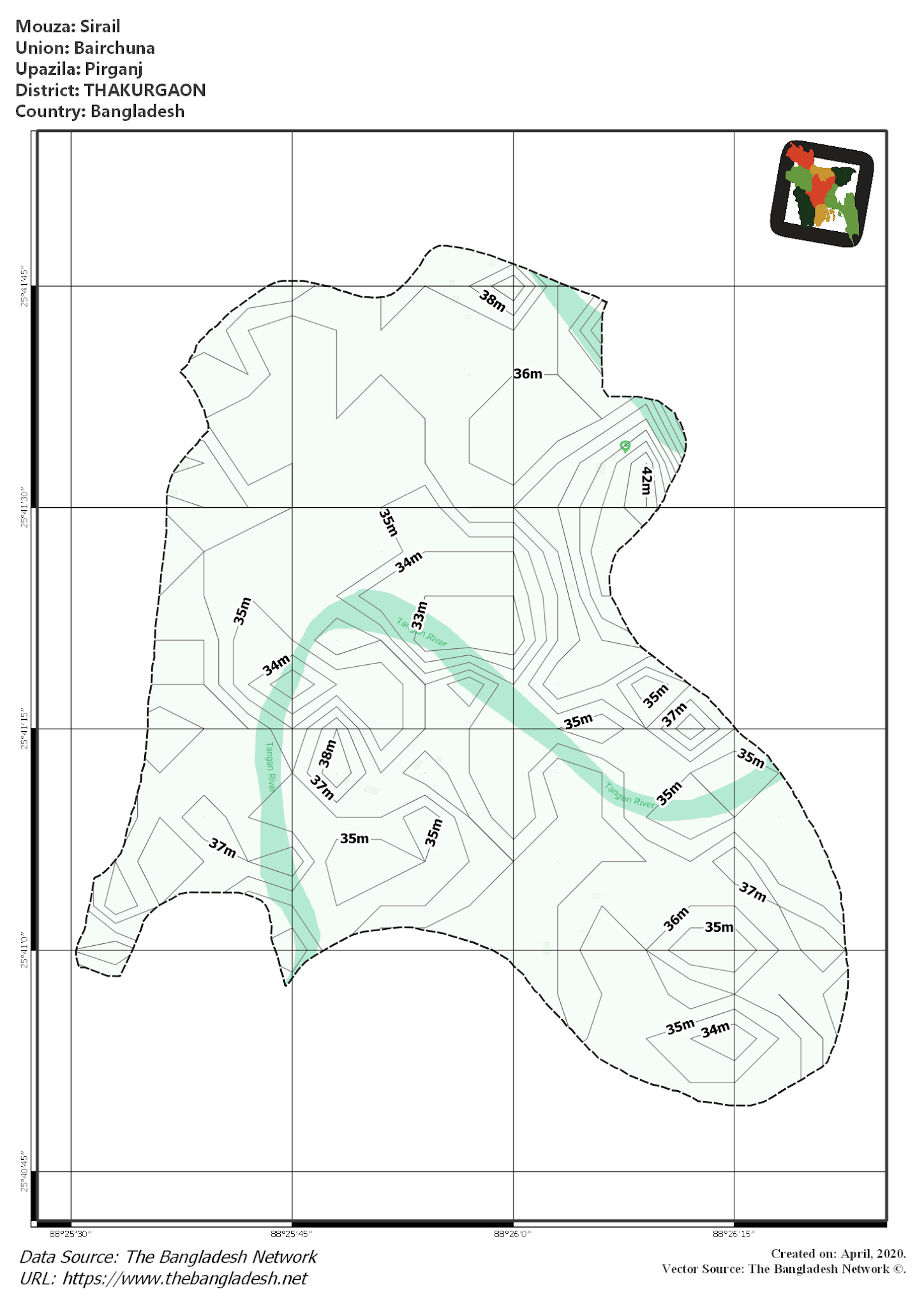 Map of Sirail Mouza of Pirganj Upazila, THAKURGAON, Bangladesh.