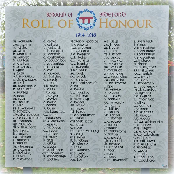 Borough of Bideford Roll of Honour 1914-1918. Photo copyright Pat Adams