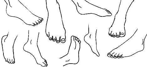 PIES EN DIFERENTES POSICIONES PARA COLOREAR Dibujos de pies en diferentes posiciones para colorear