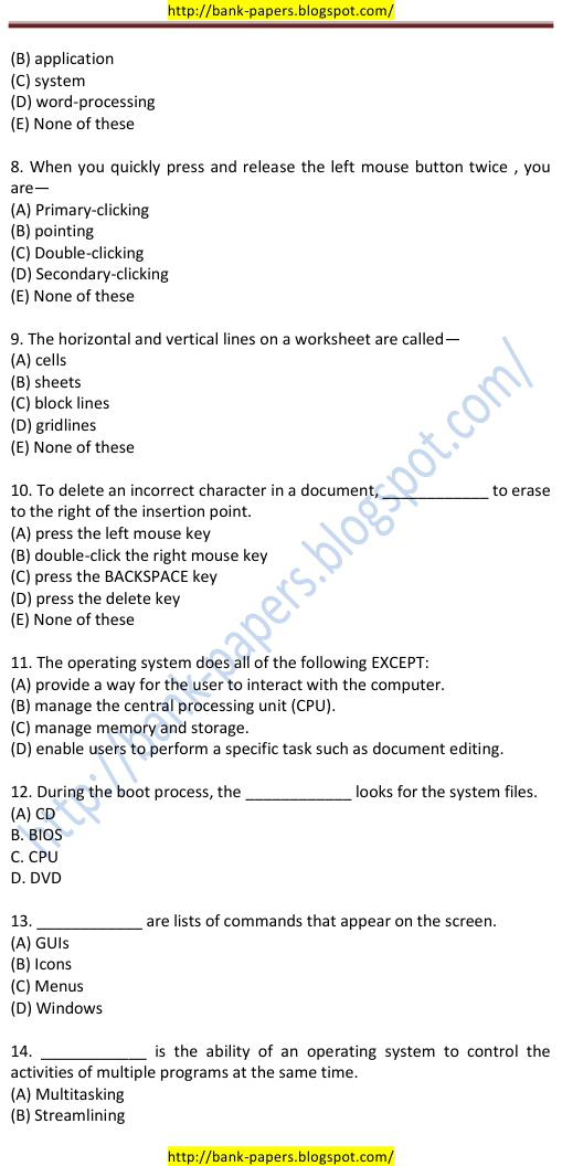 Bank Examination Question Papers