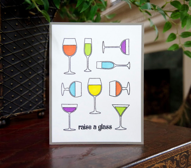 Handmade Masculine Card using Clearly Besotted Raise a Glass Stamp Set.