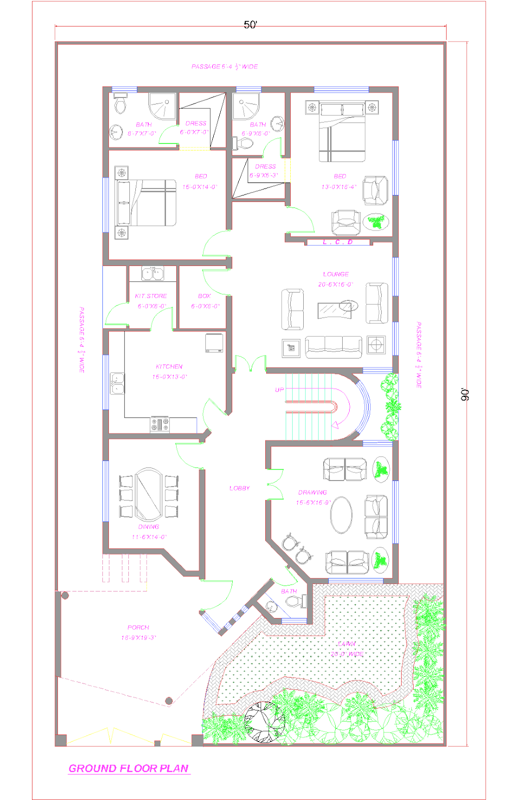 Floor plan of 1 kanal house Lahore Pakistan