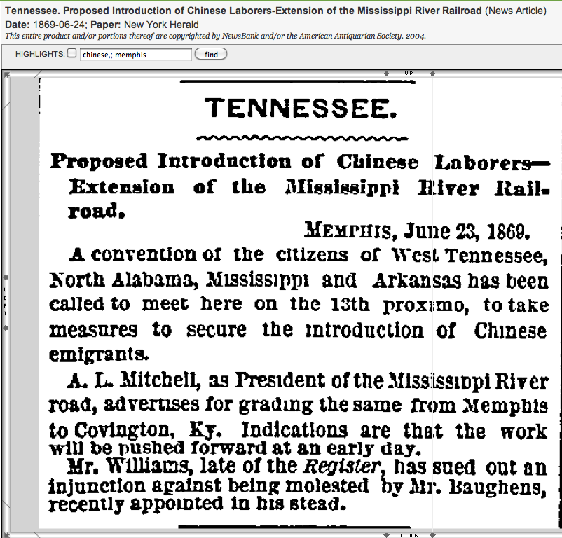 A Chinese American Historian By Chance: Memphis, A Launching Place for  Chinese in the Mid-South in 1869