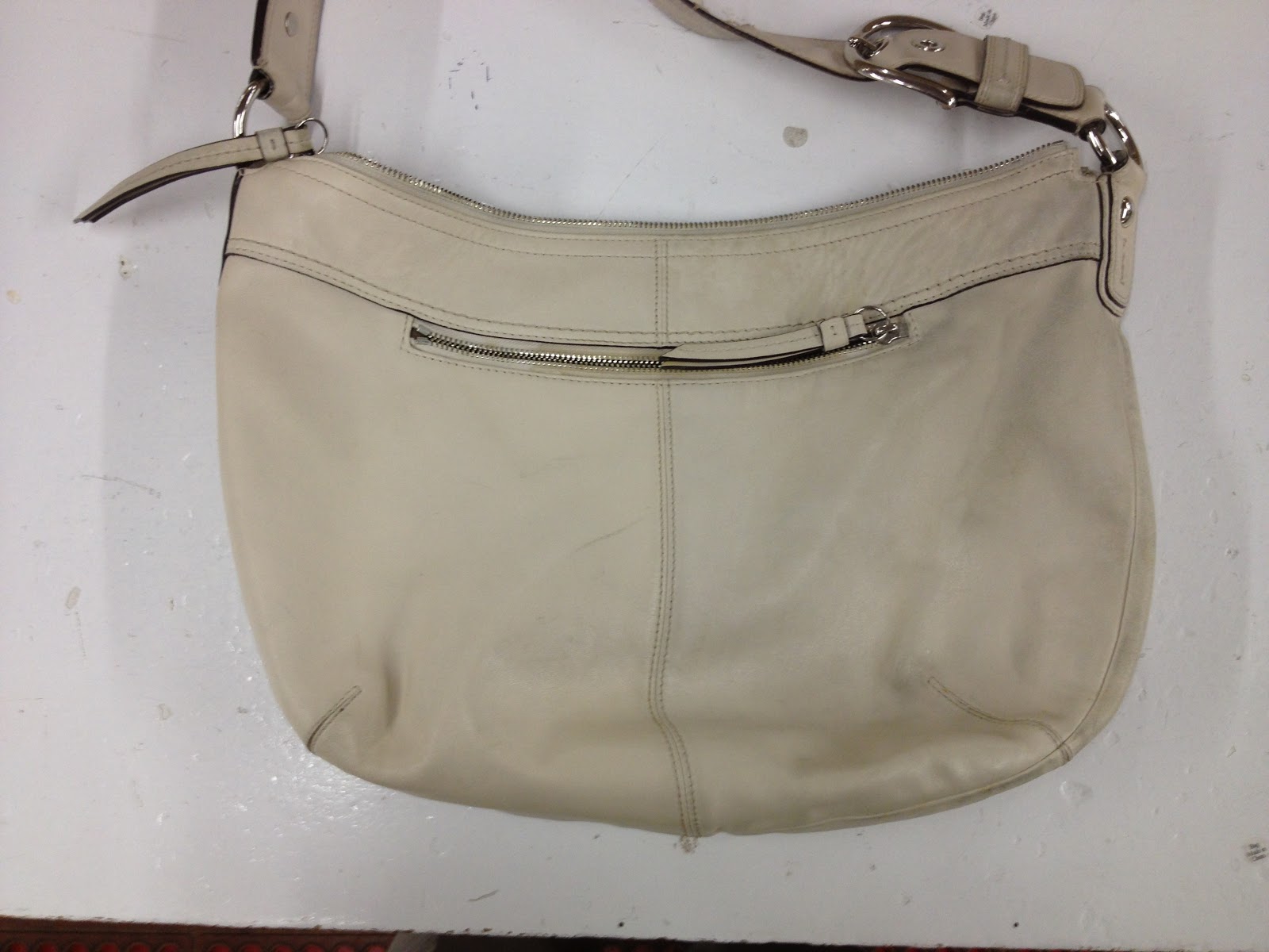 Leather Cleaning, Re-dyeing and Restoration: Off White Coach Purse Restored