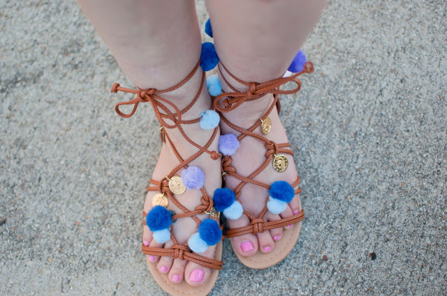 Greek Pom Pom Sandals DIY, How to make your own pom pom sandals, trendy sandals, spring and summer sandal trends, atlanta style bloggers, DIY sandals tutorial