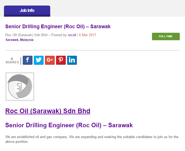 Oil &Gas Vacancies Senior Drilling Engineer (Roc Oil) Sarawak