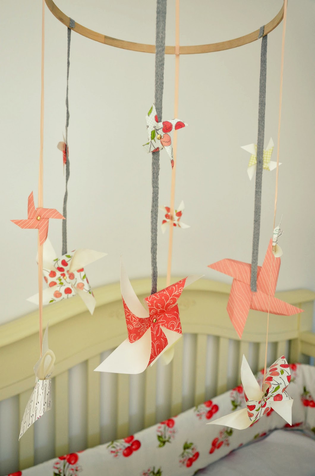 Johnny and Ashley homemade pinwheel crib mobile