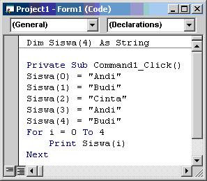 Berikut ini adalah Contoh Penggunaan Fungsi Array pada program visual ...