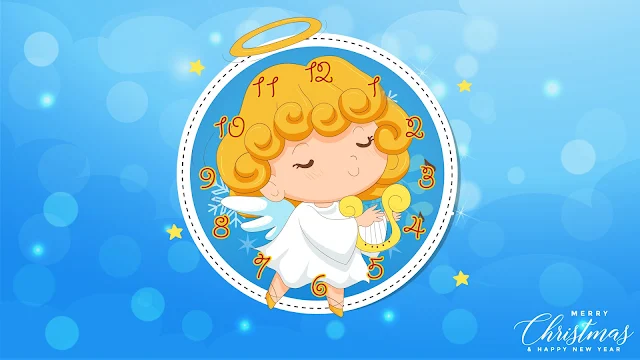 Angel with Harp Christmas Clock Screensaver