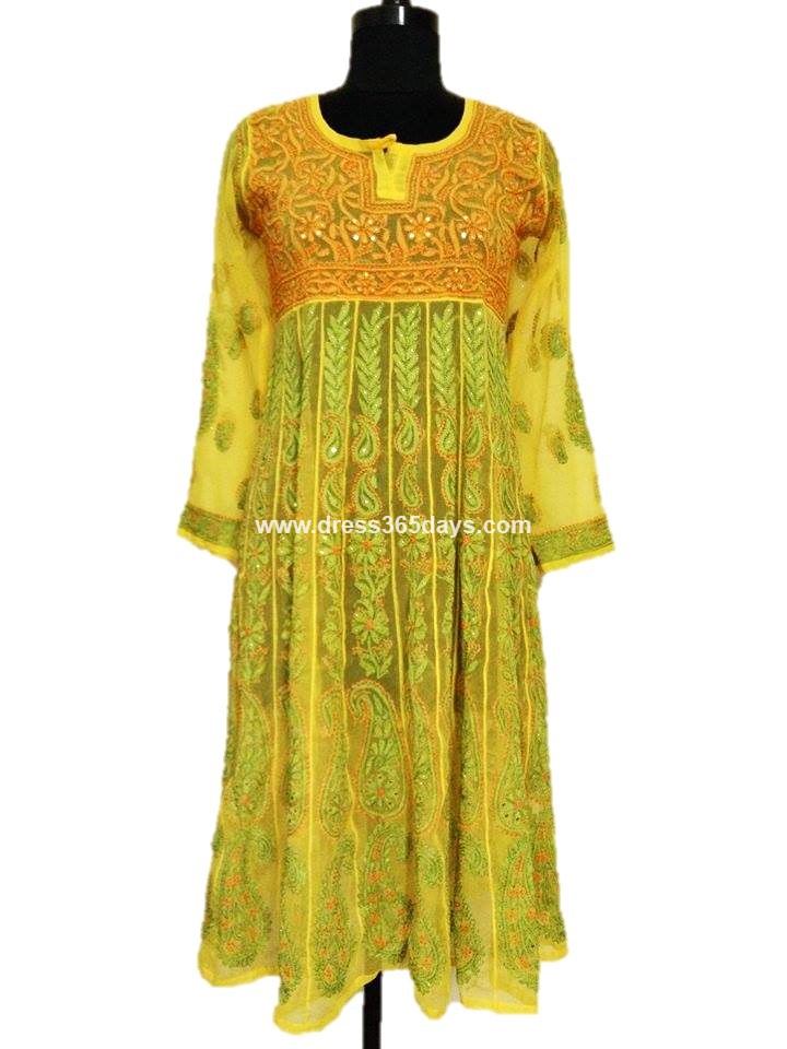 Lucknow Chikan Wholesale and Retail : Lucknow Chikankari Long Chiffon Anarkalis