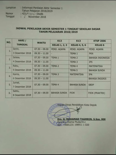 Jadwal PAS Tahun 2018/2019