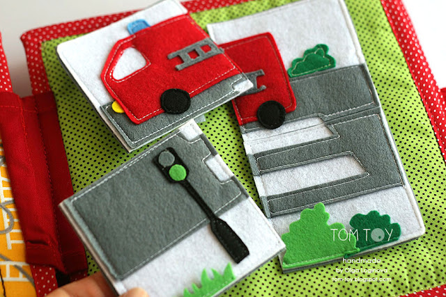 Handmade quiet book for Diezel, fire station themed busy book
