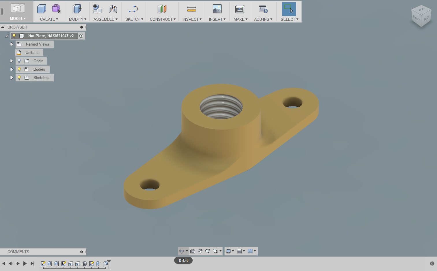 A nut plate I built in Fusion 360