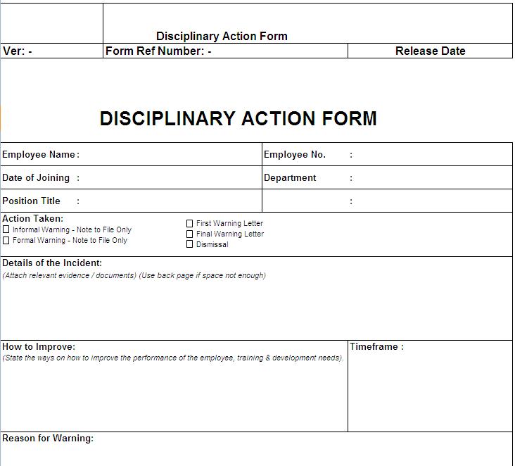 DISCIPLINARY ACTION FORM FREE DOWNLOAD