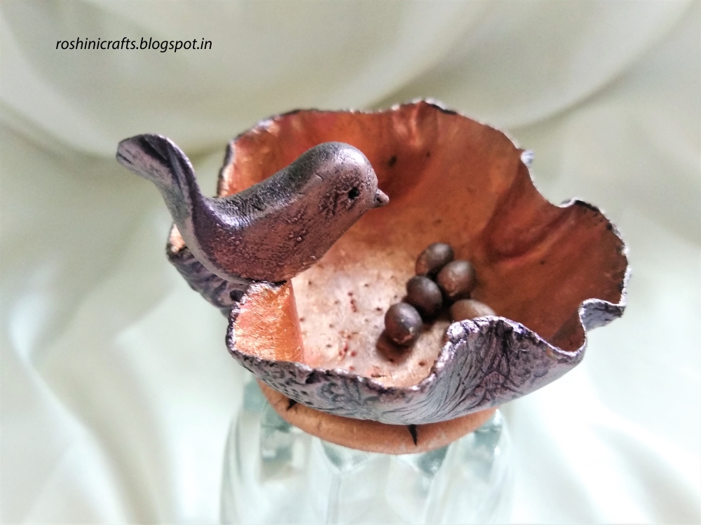 DIY Air Dry Paper clay bowl and bird Roshini Crafts