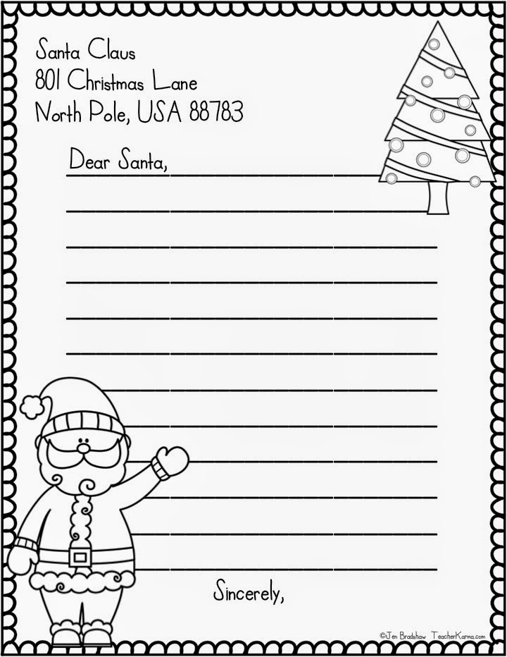 FREE:  Letter to Santa Claus Template.  TeacherKarma.com