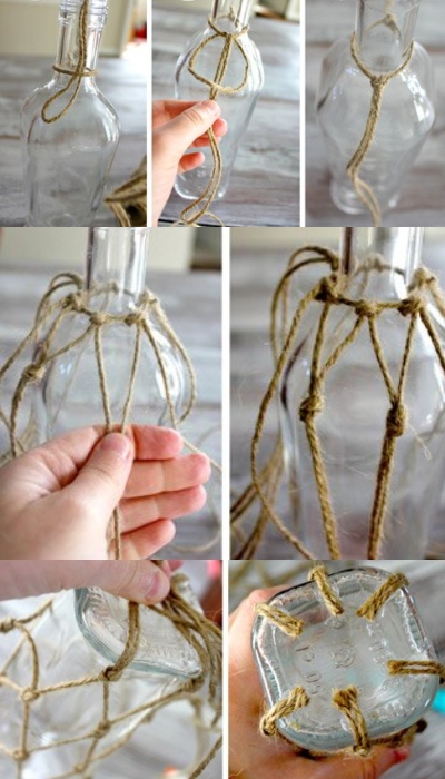 How to Knot Rope Net Around Bottle