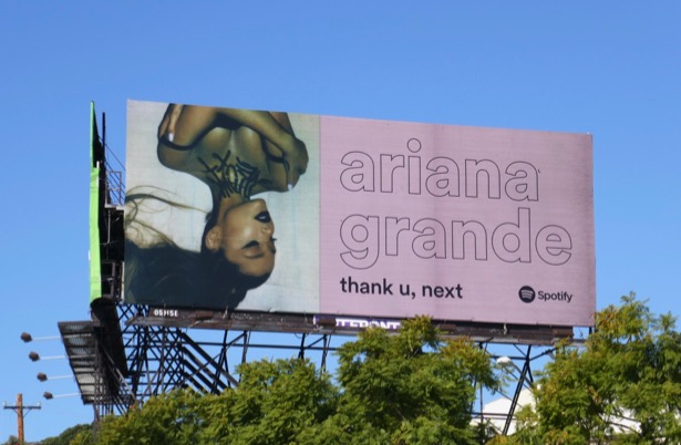 Ariana Grande thank u, next album Spotify billboard Santa Monica Boulevard Ariana Grande thank u next Spotify billboard