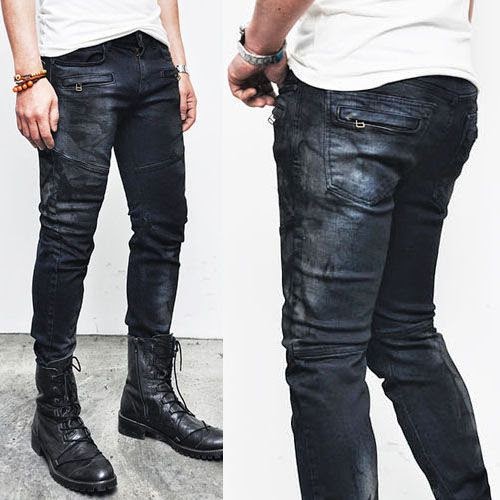 Re) Mens Oil Smog Wash Biker Zippered Skinny-Jeans 134 | Fast Fashion ...