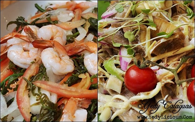 Pako Salad with Shrimp and Mangoes, and Ensaladang Puso ng Saging