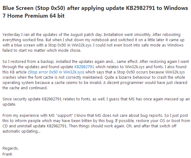 Latest updates issued by Microsoft for Windows 7 and Windows 8 cause Blue Screens of Death™