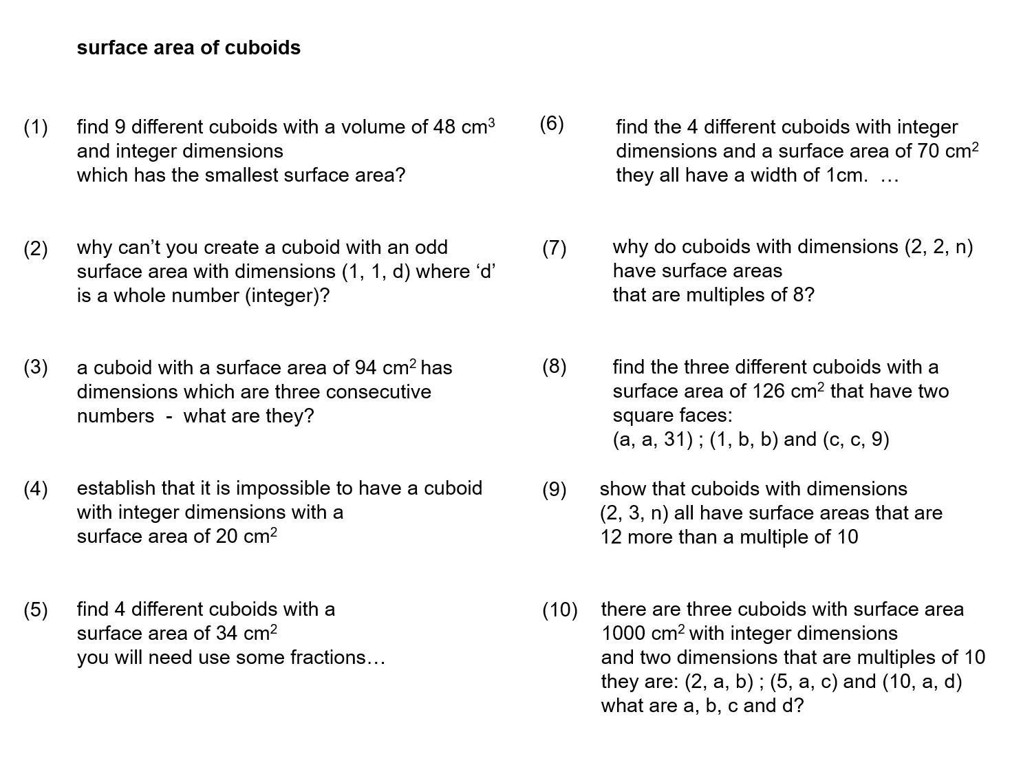 MEDIAN Don Steward mathematics teaching harder cuboid surface area